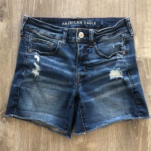American Eagle midi length distressed cutoff jean shorts 4
